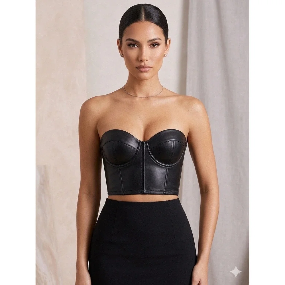 Victoria's Secret "Very Sexy" Faux Leather Balconet Corset Top Festival Grunge - Picture 1 of 7